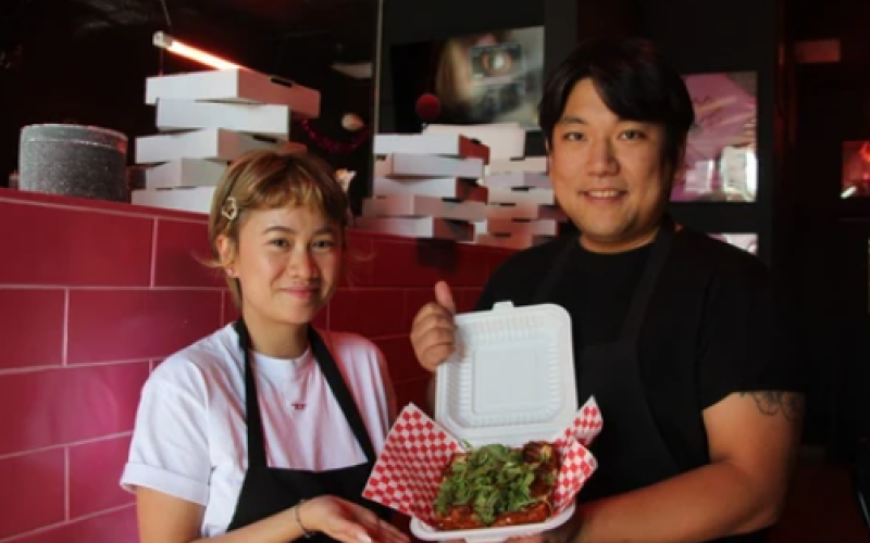 Max Qiu and Minsoo Lee run London Pie Company, a new spot at 660 Richmond St. that specializes in personal deep-dish pizzas and crispy wings. Photo taken on Thursday, Sept. 11, 2025. (Beatriz Baleeiro/The London Free Press)