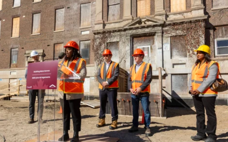 London West MP Arielle Kayabaga speaks at Indwell’s new supportive housing project at 392 South Street in London. Photograph taken on Wednesday, Oct. 15, 2025. (Mike Hensen/The London Free Press)