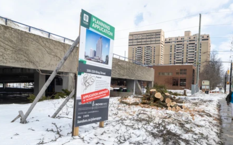 The site of a future residential tower in downtown London is shown on Monday, Feb. 24, 2025. (Derek Ruttan/The London Free Press)