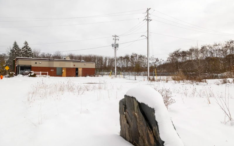 A proposed development on the south side of Commissioners Road East, just east of the power plant and near the rail tracks at Adelaide Street, spans 845-875 Commissioners Road East, including the former Culligan Water building. Photograph taken Monday, Nov. 17, 2025. (Mike Hensen/The London Free Press)