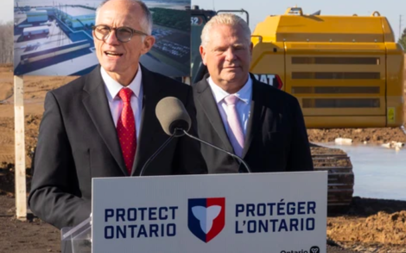 Vianode CEO Burkhard Straube is shown alongside Premier Doug Ford as the Norwegian firm detailed plans for a $3.2-billion plant in St. Thomas on Nov. 20, 2025. (Mike Hensen/The London Free Press)