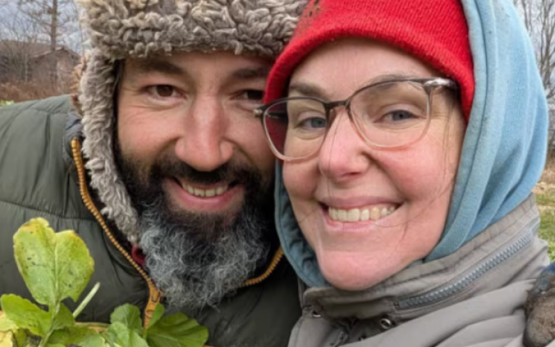 Alex and Kim Barker harvest their crops year-round. (Supplied by Mulberry Moon Farms)