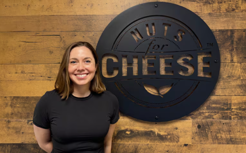Margaret Coons stands inside the Nuts For Cheese facility in London, Ont., where the company produces a range of plant-based food products. (Josiane N'tchoreret-Mbiamany/CBC)