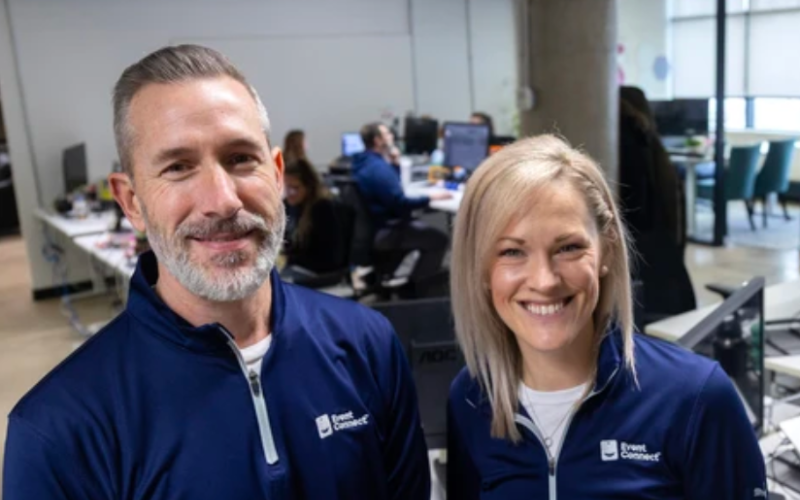 Eric Vardon and Sarah Dyer, president and COO, respectively, of EventConnect, in London. Photo taken Friday, Jan. 16, 2026. (Mike Hensen/The London Free Press)