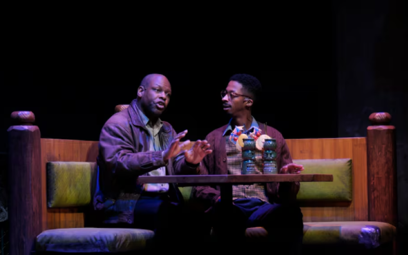 A tiki bar setting belies the loneliness Kenneth is experiencing. 'Primary Trust' is on at London’s Grand Theatre, seen on Jan. 20, 2026. (Gerry Dewan/CTV News London)