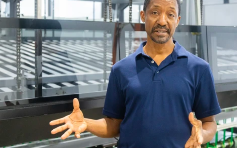 Barrington Timoll, co-owner of Woodstock Glass Tempering, at the soon-to-open Woodstock plant. Photograph taken on Tuesday, Aug. 26, 2025. (Mike Hensen/The London Free Press)