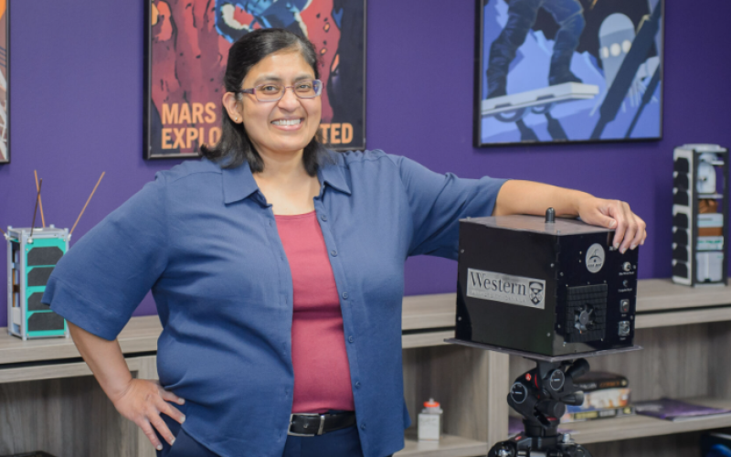 Electrical and computer engineering professor Jayshri Sabarinathan and collaborators in Earth sciences, engineering, Western's Institute for Earth and Space Exploration and the Royal Ontario Museum were awarded a contract from Canadian Space Agency to advance a made-in-Canada imaging instrument for potential use aboard the Canadian lunar utility rover. (Christopher Kindratsky/Western Communications)