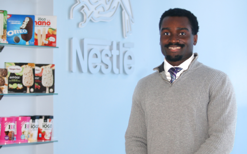 Through Western’s Black Leadership University Experience program, Noah Matsakawo-Fugar gained hands-on leadership training and mentorship during a placement at Nestlé Canada’s factory in London, Ont. The experience led to a full-time supervisory role after graduation, and a transition from mentee to mentor, demonstrating how work-integrated learning can remove systemic barriers to launch meaningful careers. (Colleen MacDonald/Western News)