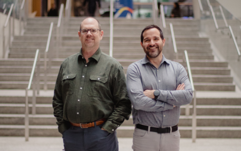 Researchers (L to R) David Edgell, a Schulich Medicine & Dentistry professor, and Brent Stead, PhD'12, are advancing a gene-editing technology designed to improve precision and accuracy. (Chloë Ellingson/Schulich Medicine & Dentistry)