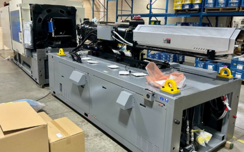A newly purchased injection mold machine is seen at MVA Stratford on March 19, 2026. (Sean Irvine/CTV News London)
