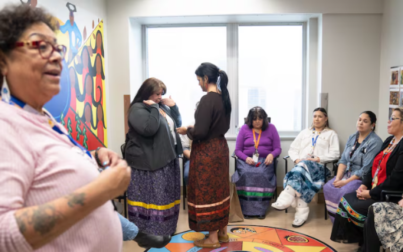 Patients and staff convene inside the new Indigenous Healing Space at Victoria Hospital, where cultural practices are integrated into mental health care (London Health Sciences Centre)