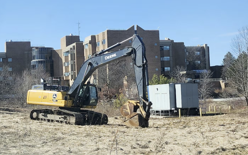 Construction equipment at the London Veteran Village site