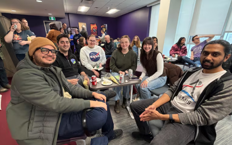A group of grad students were anxiously watching Canadian astronaut Jeremy Hansen embark a historic moon mission on Wednesday. (Isha Bhargava/CBC)