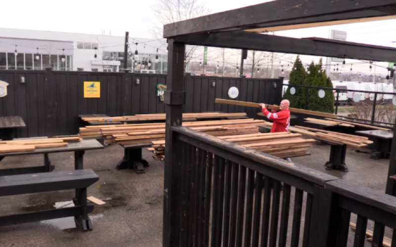 Owner Brent Noels works on renovating the patio at the Pierside Pub at 1269 Hyde Park Road in London, Ont. (Source: Brent Lale/CTV News London)