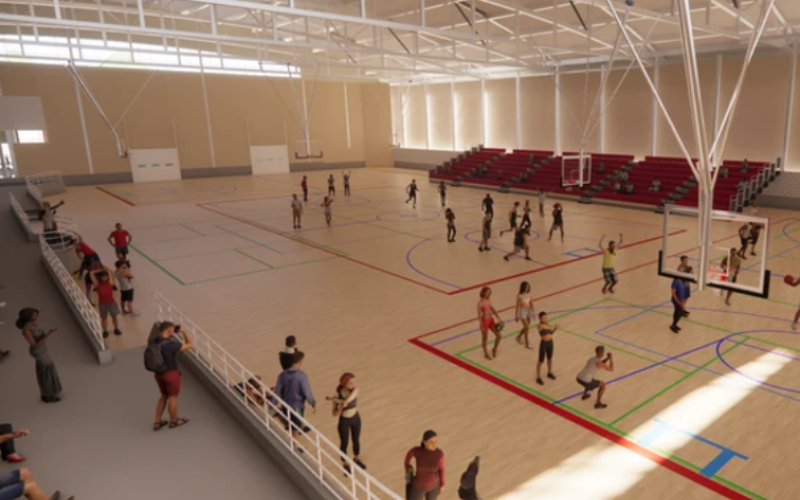 This rendering shows the multi-sport gymnasium city hall plans to build in part of the J-AAR Expo Centre at Western Fair, a $7.2-million project. (City of London)