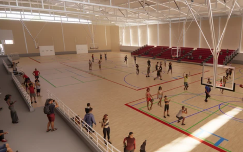 This rendering shows the multi-sport gymnasium city hall plans to build in part of the J-AAR Expo Centre at Western Fair, a $7.2-million project. (City of London)