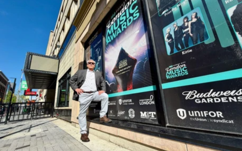 Mario Circelli, founder and chair of the Forest City London Music Awards, was photographed outside the London Music Hall on Dundas Street in London on Tuesday, May 19, 2026. Hall on Dundas Street. (Jonathan Juha/The London Free Press)