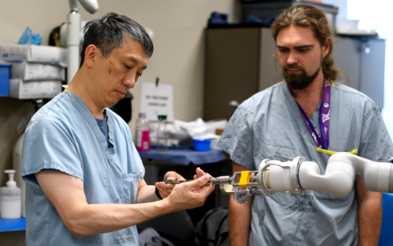 Clinician-scientists from Schulich School of Medicine & Dentistry at Western University, including Dr. Victor Yang (left) are advancing clinical trials in London, Ont. that support safer surgeries and less invasive treatments. The partnership with local hospitals and research institutions is improving patient care across Southwestern Ontario. (Megan Morris/Schulich Medicine & Dentistry)