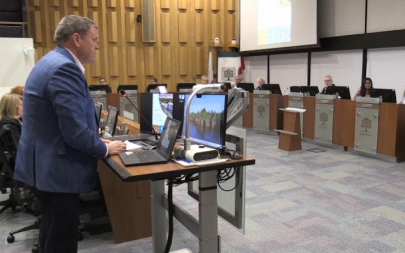 LMCH CEO Paul Chisholm presents the 2026-2040 Master Regeneration Plan to a council committee in London on May 27, 2026. (Daryl Newcombe/CTV News London)