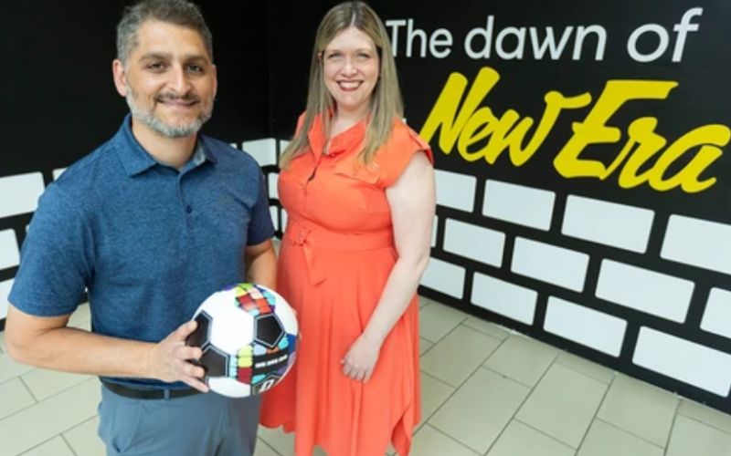 White Oaks Mall general manager Tarik Kasem and marketing manager Sarah Imrie stand at the site of Footlab, an entertainment and soccer training centre that will be coming to the south London mall. Photo taken on Tuesday, June 9, 2026. (Geoff Robins/The London Free Press)