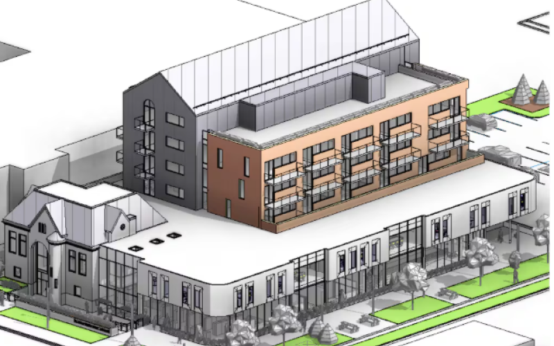 Artist rendering of a proposed 40 unit affordable housing, library, and social services hub in Listowel. (Source: United Housing)