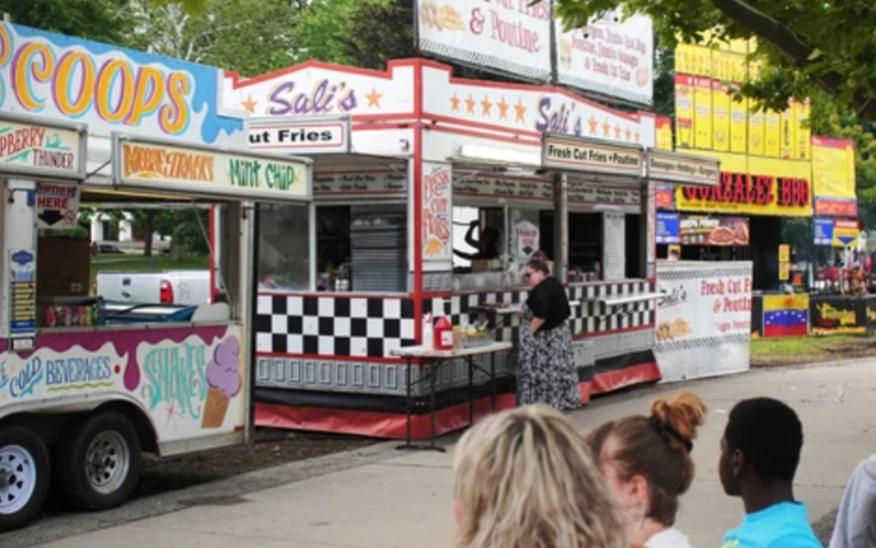 Food trucks line Victoria Park during the London International Food Festival on Friday, June 26, 2026. (Matthew Daldalian/The London Free Press)