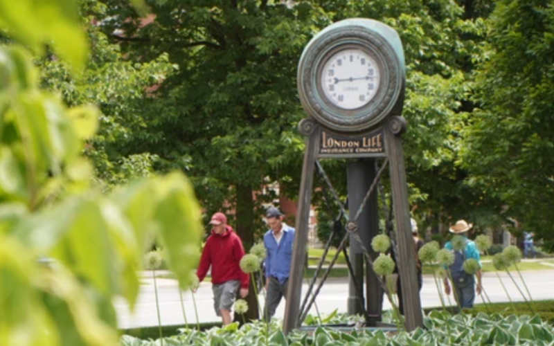 The London Life thermometer outside the Canada Life building on Dufferin Avenue in downtown London was photographed on Friday, June 26, 2026. (Matthew Daldalian/ The London Free Press)