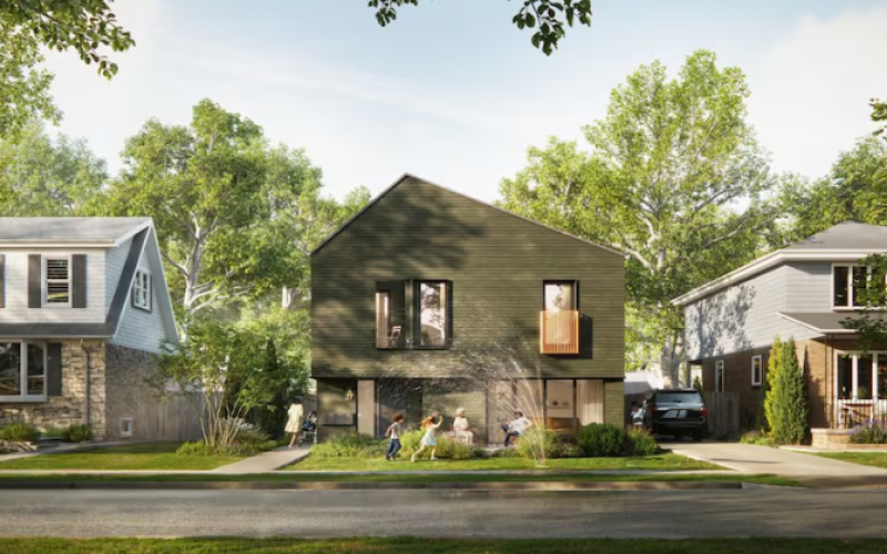 One of two fourplex designs available in Ontario through Canada Mortgage and Housing Corporation's Housing Design Catalogue. (Canada Mortgage and Housing Corporation)