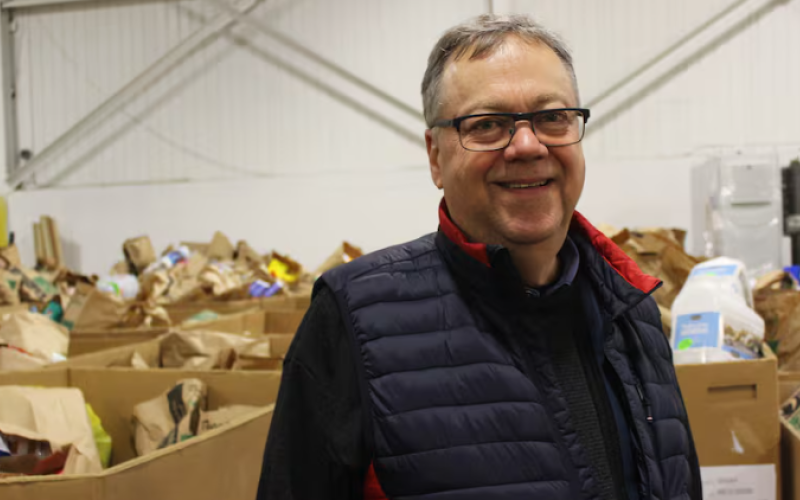 Wayne Dunn has been at the helm of the Business Cares Food Drive since its inception 20 years ago, when it gathered more than 16,000 kilograms, or 36,000 pounds, of food for the London Food Bank. (Liny Lamberink/CBC London) Social Sharing XRedditLinkedInEmail