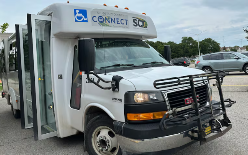 A Middlesex County Connect bus photographed at Fanshawe College in London. (Alessio Donnini/CBC News)