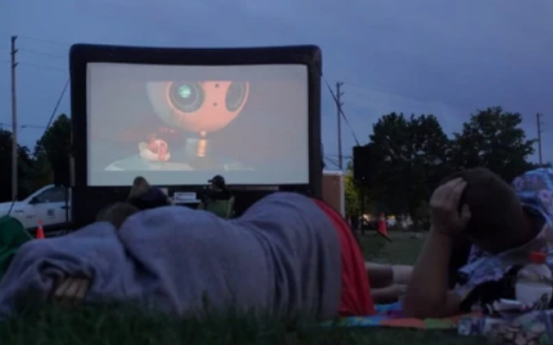 Families watch The Wild Robot during London’s Outdoor Movie Night at East Lions Community Centre on July 4, 2026. (Matthew Daldalian/ The London Free Press)