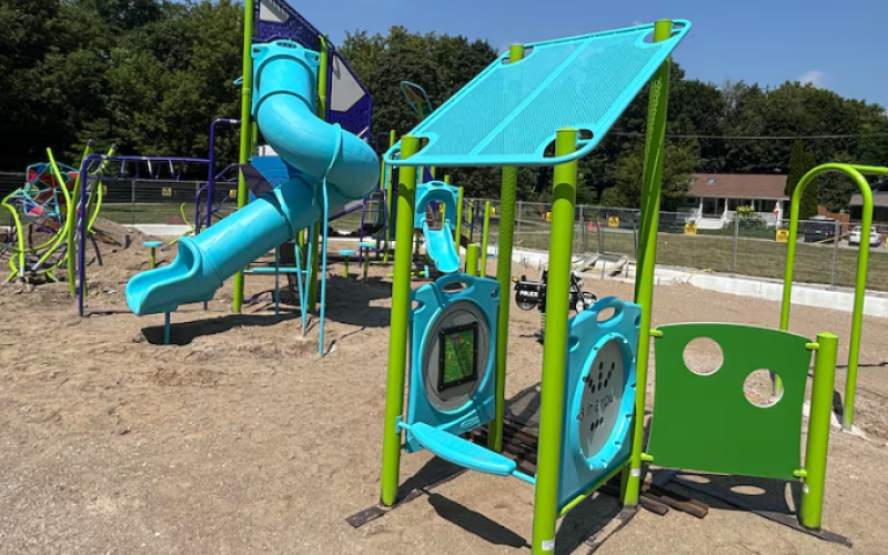 A new playground in Richard B. Harrison Park in south London is among the park upgrades being installed this year. (Andrew Lupton/CBC News)