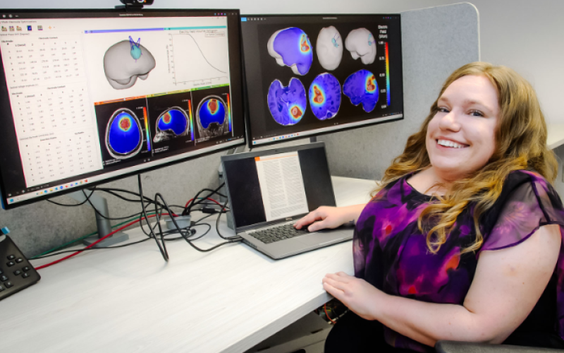 Postdoctoral researcher Erin Iredale, who has worked on intratumoral modulation therapy since her undergraduate degree, hopes the proposed electric fields treatment will one day be used for patients with brain cancer. (Christopher Kindratsky/Western Communications)