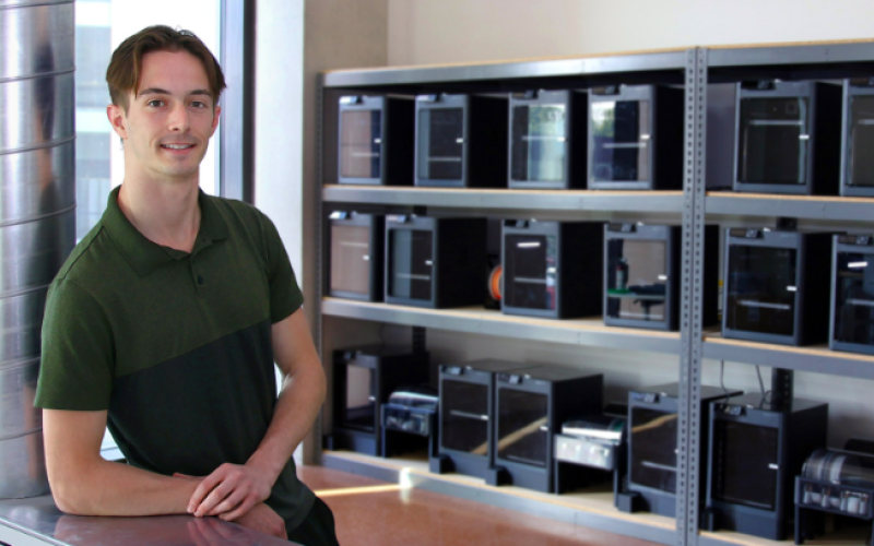 Engineering student Troy Leishman helped expand access to Western's makerspaces and 3D printing technology at Morrissette Entrepreneurship. The workshops allow students across all faculties free access to build prototypes, test ideas and learn fabrication skills. (Colleen MacDonald/Western News)