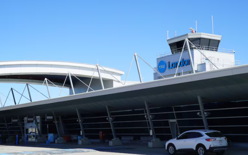 The London International Airport, photographed in London, Ont., on Mar. 27, 2026. (Alessio Donnini/CBC News)