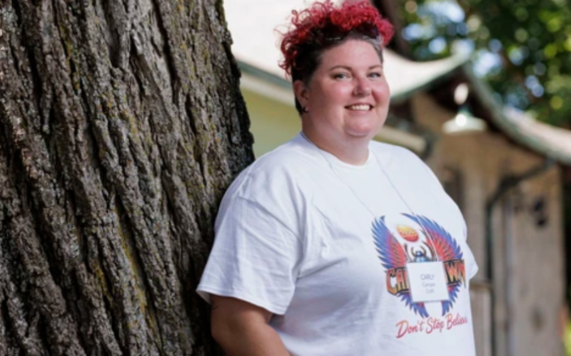 Third-year camper Carly Piett poses for a photo at Camp Dawn, hosted by Easter Seals Camp Woodeden in London, on Friday, Sept. 11, 2026. (Geoff Robins/The London Free Press)