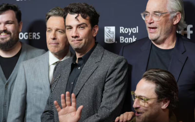The cast and crew of the film The Stunt Driver walk the red carpet at the Toronto International Film Festival on Sept. 11, 2026. (Evan Mitsui/CBC)