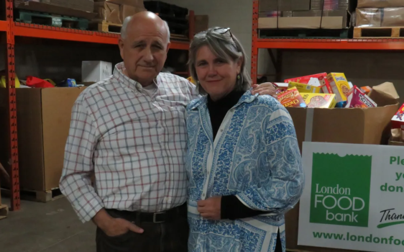 Glen Pearson and Jane Roy of the London Food Bank were photographed on Thursday, Oct. 1, 2026. (Allison Young/The London Free Press)