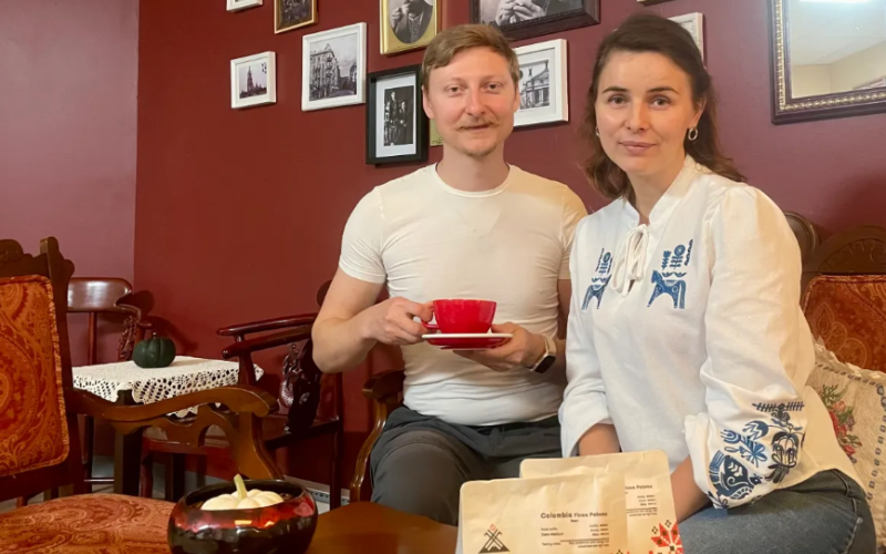 Artur Konariev and Yuliia Konarieva were photographed at the Hutsul Coffee Space located at 247 Adelaide St. in London on Monday, Oct. 12, 2026. (Ryan Goodison/The London Free Press)