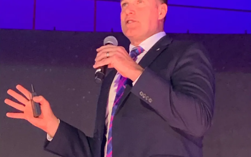London-born astronaut Jeremy Hansen speaks at the St. Joseph's Health Care Foundation's annual Tribute Dinner at RBC Place London on Wednesday, Oct. 14, 2026. (Brian Williams/The London Free Press)