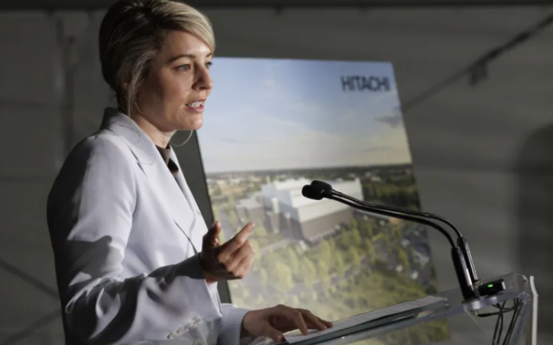 Industry Minister Mélanie Joly speaks at a news conference announcing Hitachi Energy is building a $479-million transformer insulation factory in London on Friday, Oct. 16, 2026. (Geoff Robins/The London Free Press)