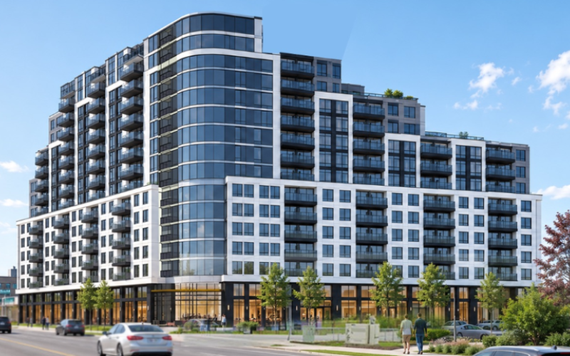 This rendering shows a 15-storey apartment building proposal for 464 Springbank Dr. in London. (Courtesy of Lumbao Architects)