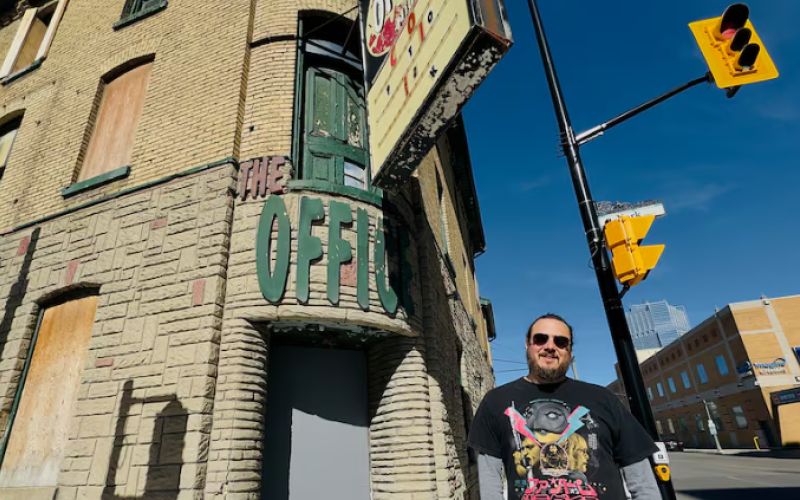 Sean Stanley, director of Call the Office: A Documentary, stands outside the closed venue in downtown London, Ont., on Oct. 9, 2026. Stanley says he made the film, in part, to preserve the bar's stories for future generations. (Matthew Trevithick/CBC)