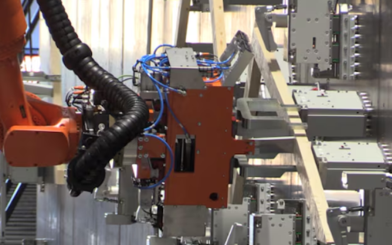 Atlas Engineered Products unveils Canada’s first robotic roof truss manufacturing line, located in Vanastra, Ont. on Oct. 21, 2026. (Scott Miller/CTV News London)